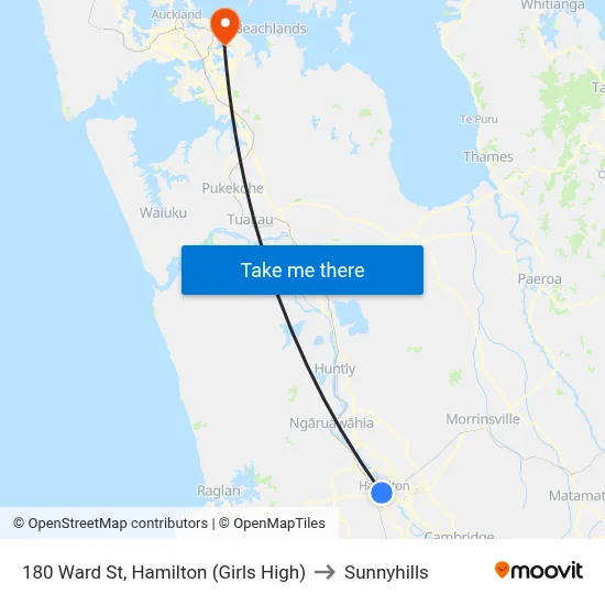 180 Ward St, Hamilton (Girls High) to Sunnyhills map