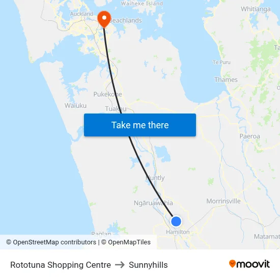 Rototuna Shopping Centre to Sunnyhills map