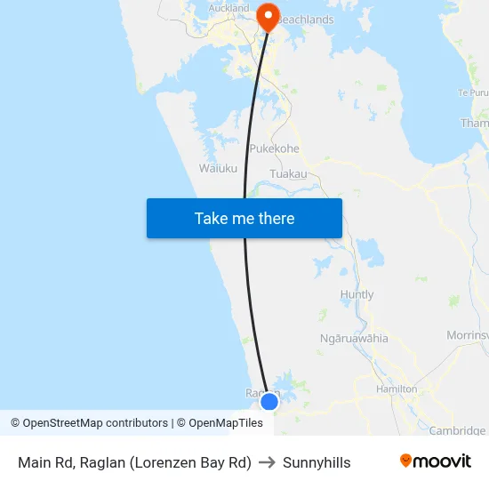 Main Rd, Raglan (Lorenzen Bay Rd) to Sunnyhills map