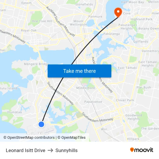 Leonard Isitt Drive to Sunnyhills map