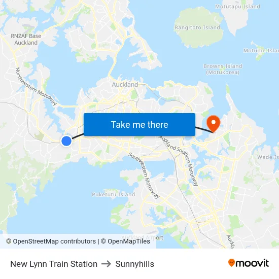 New Lynn Train Station to Sunnyhills map