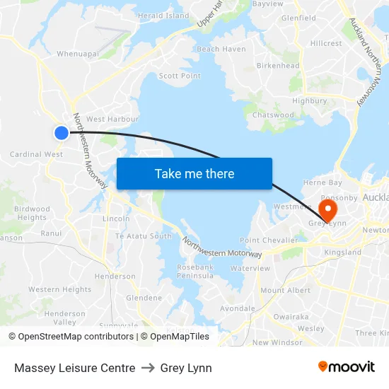 Massey Leisure Centre to Grey Lynn map