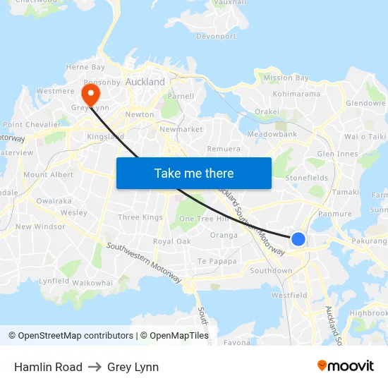 Hamlin Road to Grey Lynn map