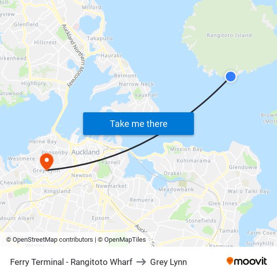 Ferry Terminal - Rangitoto Wharf to Grey Lynn map