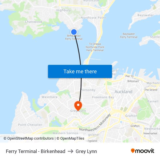 Ferry Terminal - Birkenhead to Grey Lynn map