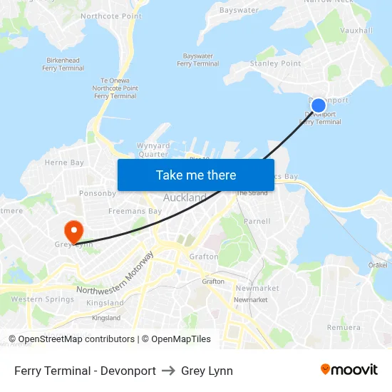 Ferry Terminal - Devonport to Grey Lynn map