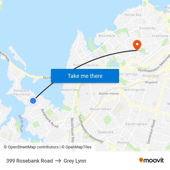 399 Rosebank Road to Grey Lynn map