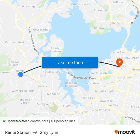 Ranui Station to Grey Lynn map