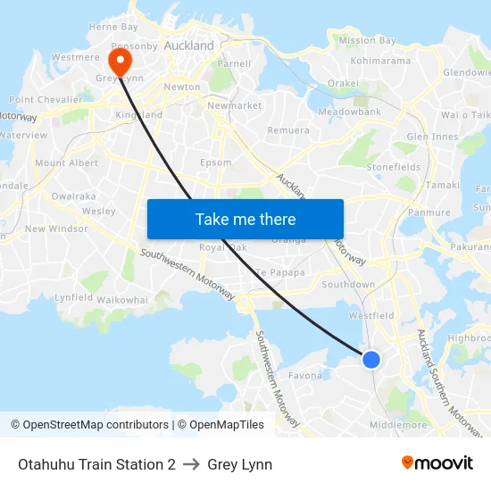 Otahuhu Train Station 2 to Grey Lynn map
