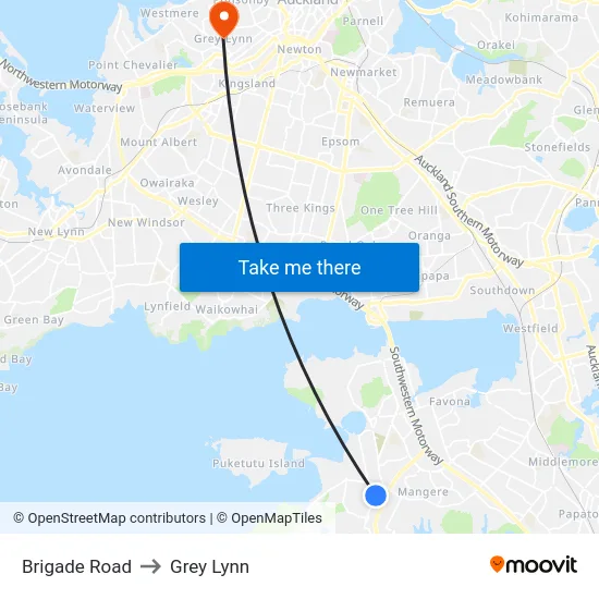 Brigade Road to Grey Lynn map