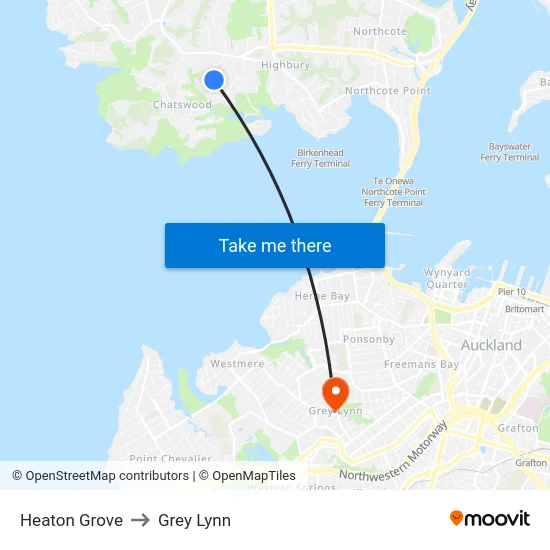 Heaton Grove to Grey Lynn map