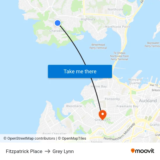 Fitzpatrick Place to Grey Lynn map