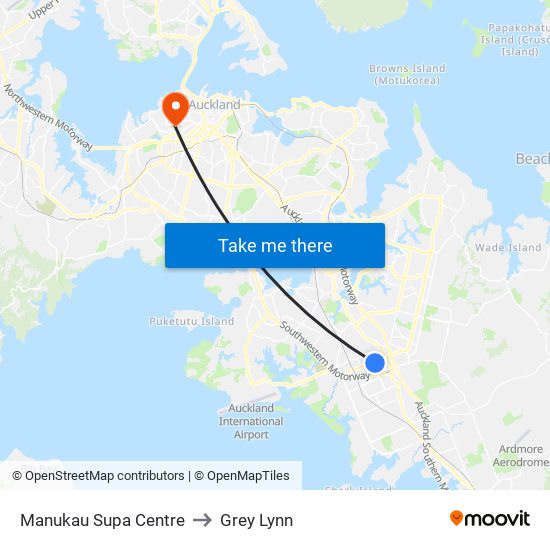 Manukau Supa Centre to Grey Lynn map