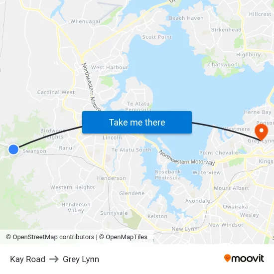 Kay Road to Grey Lynn map