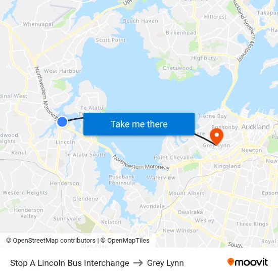 Stop A Lincoln Bus Interchange to Grey Lynn map