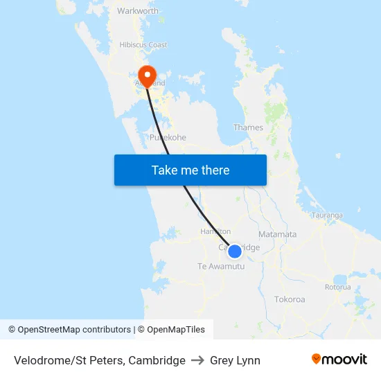 Velodrome/St Peters, Cambridge to Grey Lynn map
