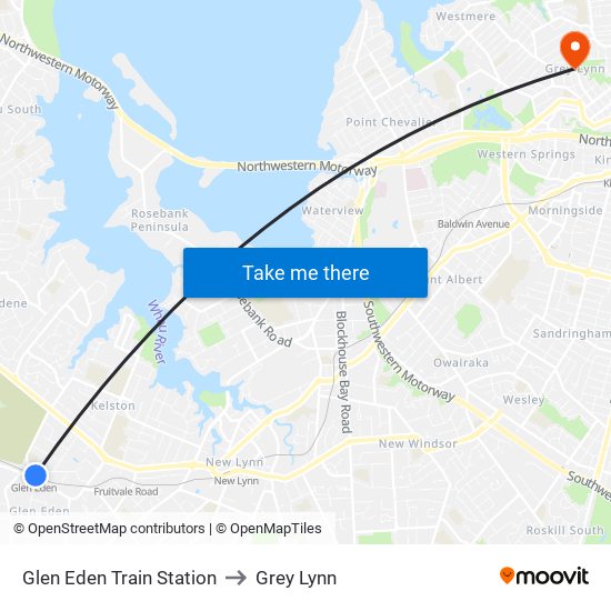 Glen Eden Train Station to Grey Lynn map