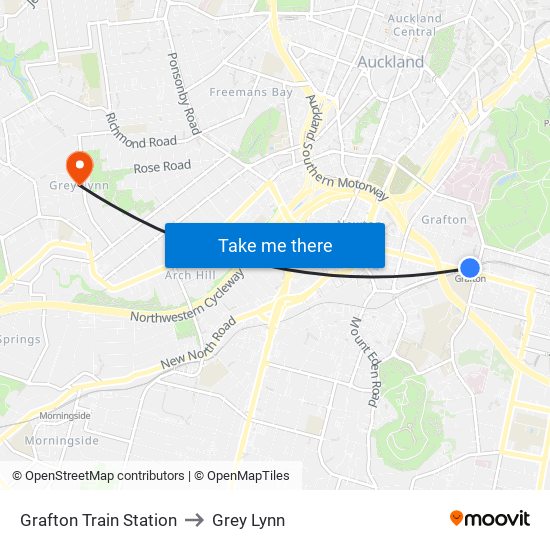 Grafton Train Station to Grey Lynn map