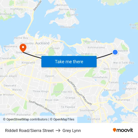 Riddell Road/Sierra Street to Grey Lynn map
