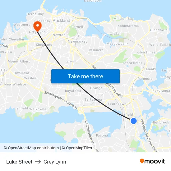 Luke Street to Grey Lynn map