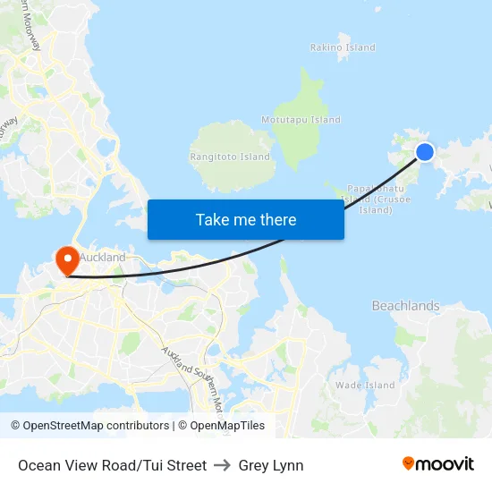 Ocean View Road/Tui Street to Grey Lynn map
