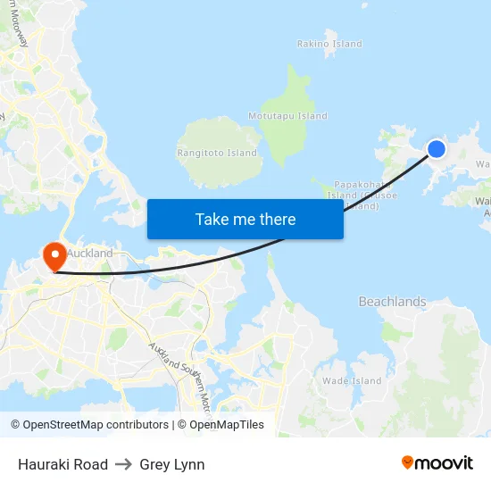 Hauraki Road to Grey Lynn map