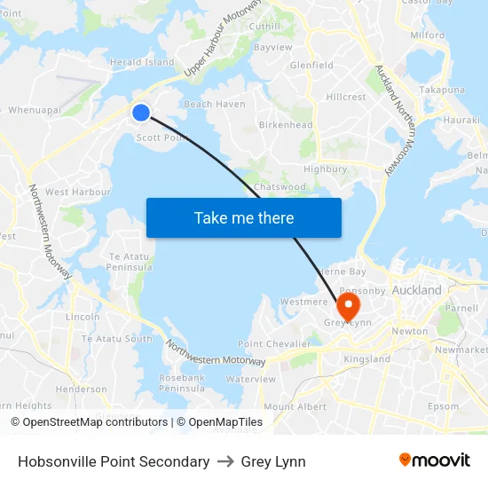 Hobsonville Point Secondary to Grey Lynn map