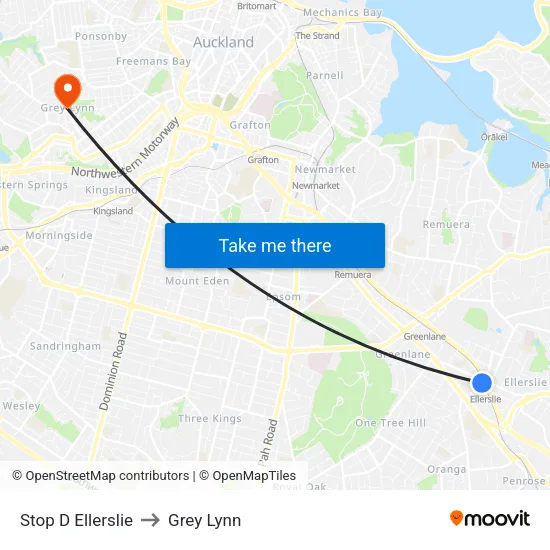 Stop D Ellerslie to Grey Lynn map