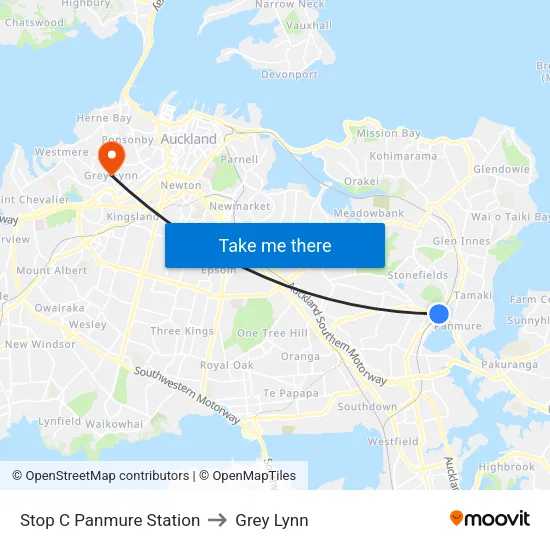 Stop C Panmure Station to Grey Lynn map