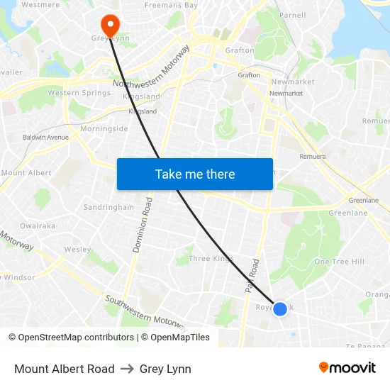 Mount Albert Road to Grey Lynn map