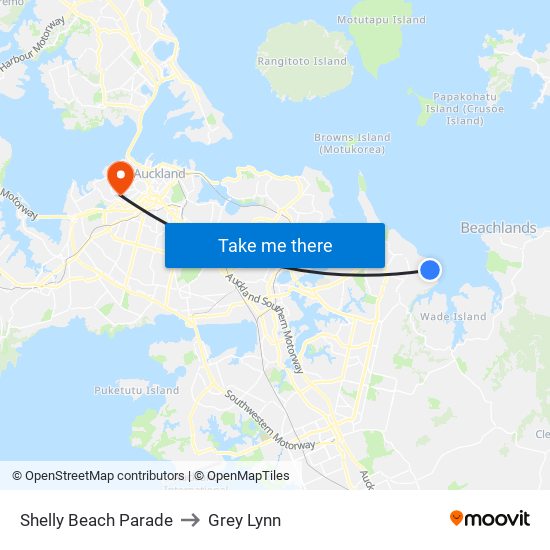 Shelly Beach Parade to Grey Lynn map