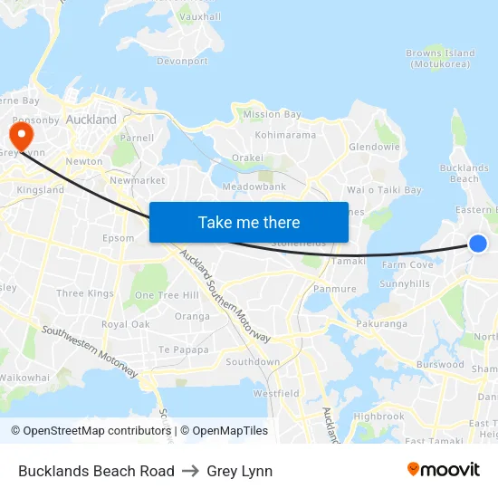 Bucklands Beach Road to Grey Lynn map