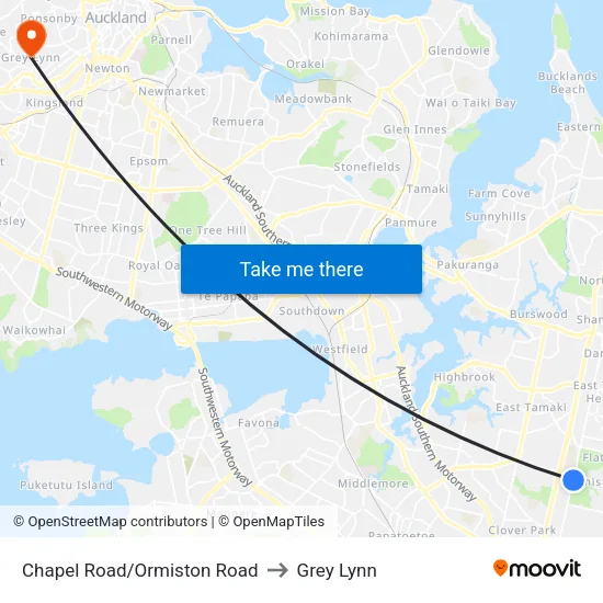 Chapel Road/Ormiston Road to Grey Lynn map
