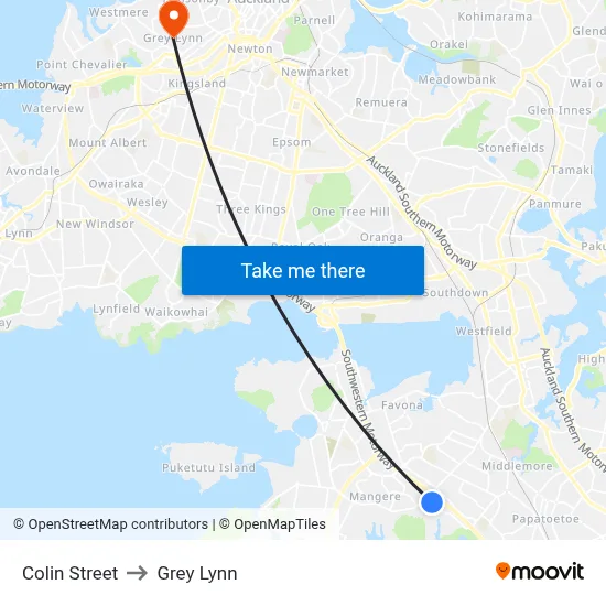 Colin Street to Grey Lynn map