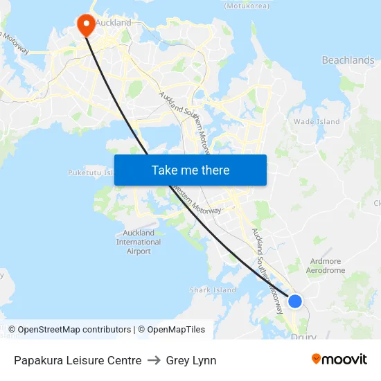 Papakura Leisure Centre to Grey Lynn map