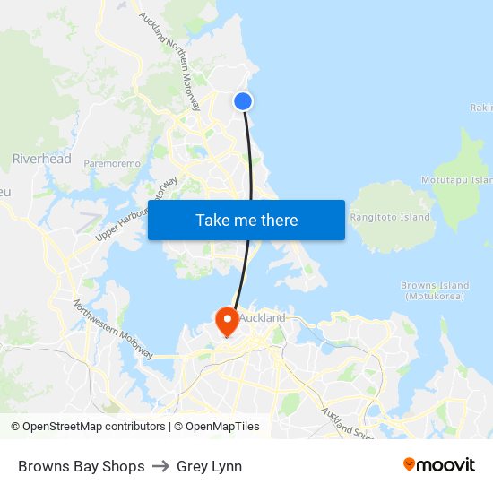 Browns Bay Shops to Grey Lynn map