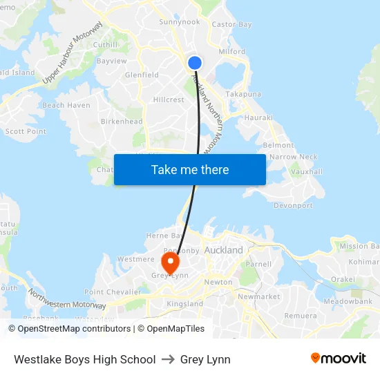 Westlake Boys High School to Grey Lynn map