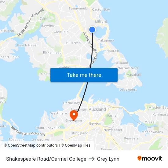 Shakespeare Road/Carmel College to Grey Lynn map