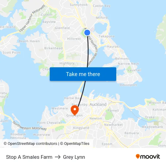 Stop A Smales Farm to Grey Lynn map