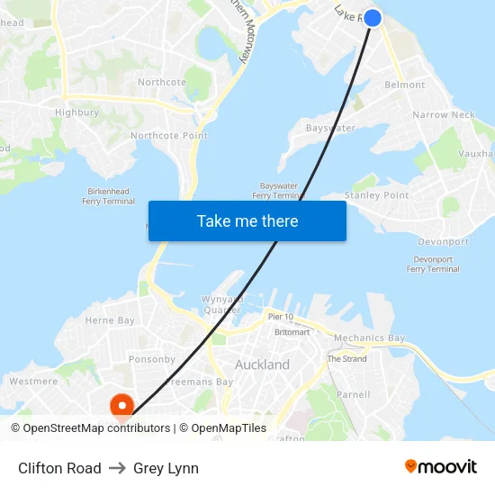 Clifton Road to Grey Lynn map