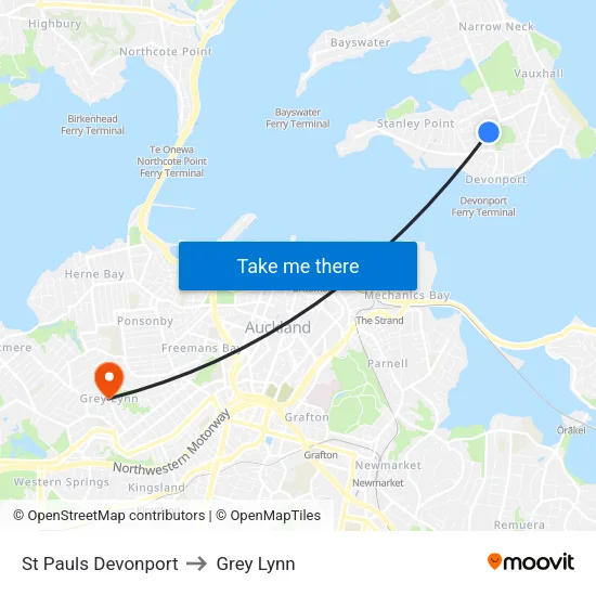 St Pauls Devonport to Grey Lynn map