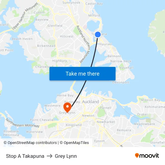 Stop A Takapuna to Grey Lynn map