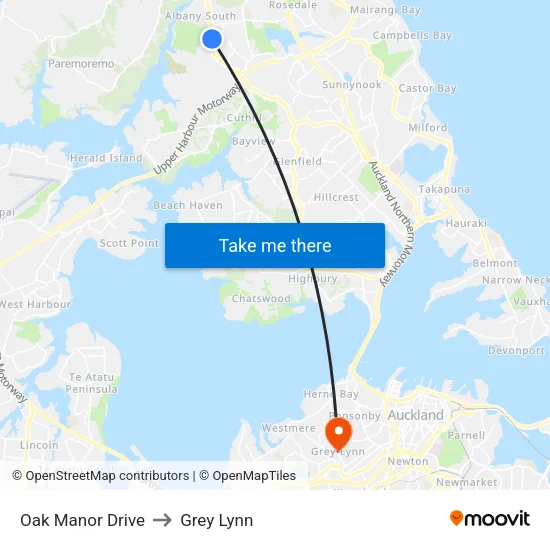 Oak Manor Drive to Grey Lynn map