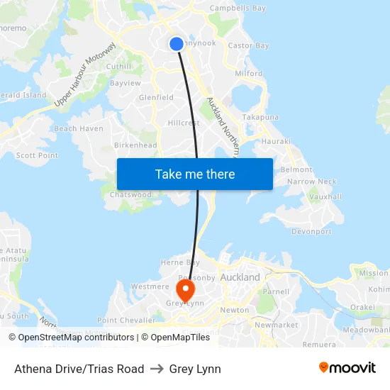 Athena Drive/Trias Road to Grey Lynn map