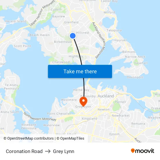 Coronation Road to Grey Lynn map