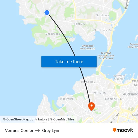Verrans Corner to Grey Lynn map