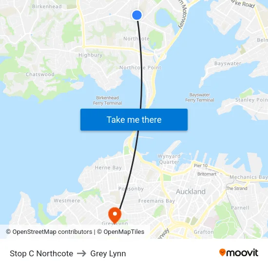 Stop C Northcote to Grey Lynn map
