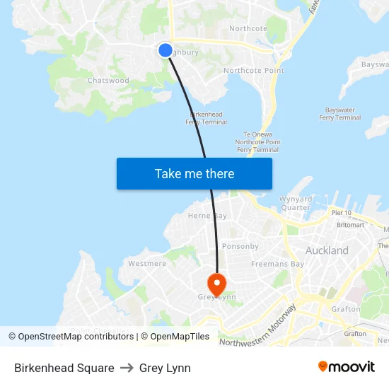 Birkenhead Square to Grey Lynn map