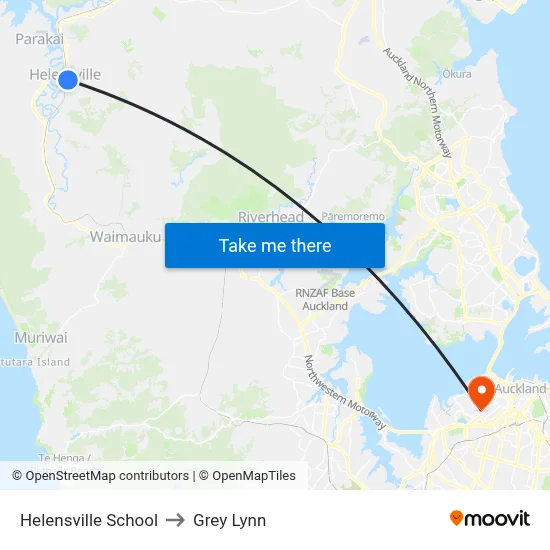 Helensville School to Grey Lynn map