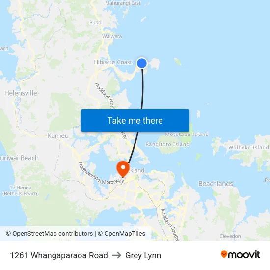 1261 Whangaparaoa Road to Grey Lynn map